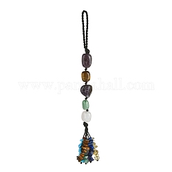 Pepite decorazioni pendenti in pietre preziose naturali, filo di nylon intrecciato e ornamenti pendenti con nappe con chip di pietre preziose, 195mm