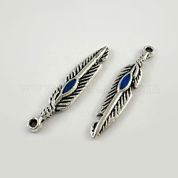 Tibetan Style Pendants, Lead Free and Cadmium Free, Feather, Antique Silver Color, 27mm long, 5mm wide, 2mm thick, hole: 1.5mm