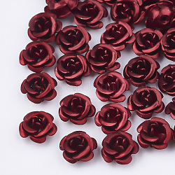 Aluminum Beads, Frosted, Long-Lasting Plated, 5-Petal Flower, Dark Red, 6~6.5x4mm, Hole: 0.8mm