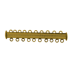 10-strands Brass Slide Lock Clasps, Jewelry Accessory, Lead Free, 20 Holes, Antique Golden, 50x10x7mm, Hole: 2mm, 2pcs/set