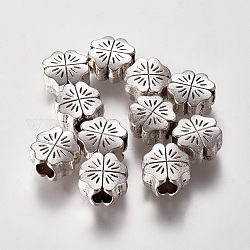 Tibetan Style Beads, Lead Free & Cadmium Free & Nickel Free, Flower, Great for Mother's Day Gifts making, Antique Silver Color, Size: about 10mm long, 10mm wide, 6mm thick, hole: 4mm