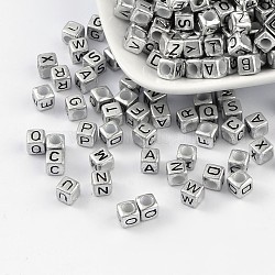Horizontal Hole Acrylic Beads, Mixed Letters, Cube, about 6mm in diameter, hole: 3mm, 2600pcs/500g