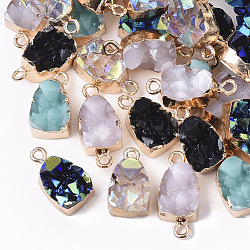Druzy Resin Pendants, with Edge Light Gold Plated Iron Loops, Mixed Style, Mixed Color, 17.5x10x8mm, Hole: 1.8mm
