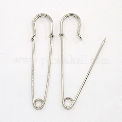 Platinum Tone Iron Brooch Findings, Nice for DIY Brooch Making, Kilt Needles, about 70x19mm, Hole: 5mm, Pin: 0.5mm