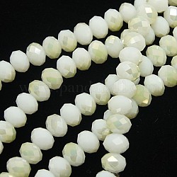 Electroplate Glass Faceted Rondelle Beads Strands, Imitation Jade, Half Plated, WhiteSmoke, 10x8mm, Hole: 1mm, about 63~65pcs/strand, 19.2~20 inch(48~50cm)