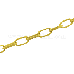 鉄クリップチェーン  フラットオーバル  描かれた細長いアズキチェーン  溶接されていない  スプールで  ゴールドカラー  15x7x2mm  約164.04フィート（50m）/ロール