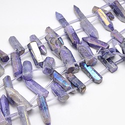 Galvanisieren Edelstein natürlichen Quarzkristall Perlen Stränge, unregelmäßige Form, Medium lila, 15~25x6~14x6~12 mm, Bohrung: 1 mm, ca. 25 Stk. / Strang, 15.74 Zoll