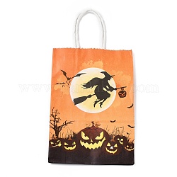 Sacs cadeaux en papier kraft thème halloween, sacs à provisions, rectangle, colorées, motif de sorcière, produit fini: 21x14.9x7.9cm
