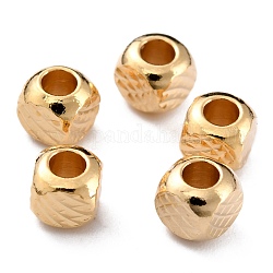 Perle di ottone placcato di lunga durata, perle strutturate, cubo, vero placcato oro 24k, 4x4mm, Foro: 2 mm