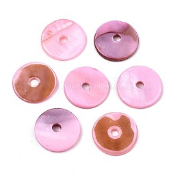 Perles de coquille d'eau douce naturelles peintes par pulvérisation, perles heishi, disque / plat rond, perle rose, 15x2mm, Trou: 2.5mm