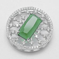 925 collegamento multi-filo in argento sterling, con zirconi e vetro, scolpito con s925, rotondo e piatto, verde lime, platino, 24x7.5mm, Foro: 2 mm