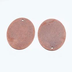 Etiquetas ovales de metal, latón rojo cobre estampado colgantes etiqueta en blanco, 40x30x0.5mm, agujero: 1.5 mm