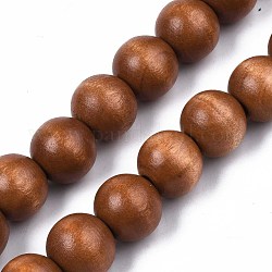Spray Painted Natural Wood Beads Strands, Round, Sienna, 15~16x14~15mm, Hole: 3.5~4.5mm, about 25pcs/strand, 14.33 inch~14.53 inch(36.4cm~36.9cm)