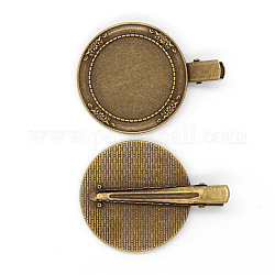 Accessori di clip alligatore per capelli di ferro, con castoni cabochon in lega di zinco, bronzo antico, vassoio: 30 mm; circa 30 pz/borsa