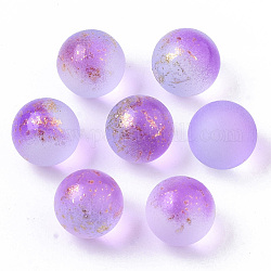 Perles de verre dépoli peintes à la bombe transparente, avec une feuille d'or, pas de trous / non percés, ronde, moyen orchidée, 10mm