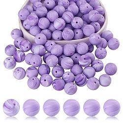 20 pièce de perles rondes en silicone de couleur unie, perles à mâcher pour les jouets de dentition, Diy soins infirmiers colliers faisant, lilas, 15mm, Trou: 1.8mm