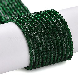 Chapelets de perles en verre transparente  , ronde à facettes, vert foncé, 2mm, Trou: 0.8mm, Environ 175 pcs/chapelet, 14.06~14.17 pouce (35.7~36 cm)