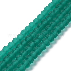 Transparent Glass Beads Strands, Faceted, Frosted, Rondelle, Teal, 3mm, Hole: 1mm