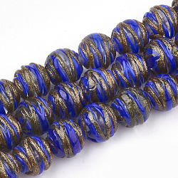 Perles vernissées de sable d'or manuelles , ronde, bleu, 13~14x13~14mm, Trou: 1~2mm