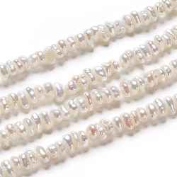 Fili di perle di perle d'acqua dolce coltivate naturali, rondelle, bianco antico, 3~4.5x1.5~2mm, Foro: 0.5 mm, circa 66~69pcs/filo, 7.17 pollice (18.2 cm)