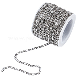 Unicraftale 304 Stainless Steel Figaro Chains, Unwelded, with Spool, Stainless Steel Color, 4~6x3mm, about 32.8 Feet(10m)/roll