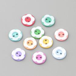 2-Hole Acrylic Buttons, Flat Round/Flower, Mixed Color, 12x2mm, Hole: 1.5mm