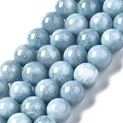 Gefärbte und erhitzte runde Perlen aus natürlichem Chalcedon imitierten Aquamarinen für die Herstellung von Armbändern, mit 1 Rolle Elastikfaden, Perlen: 6~7 mm, Bohrung: 1 mm, 200 Stück / Set