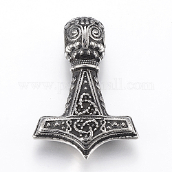 304 Stainless Steel Pendants, Thor's Hammer, Antique Silver, 40x28.5x12.5mm, Hole: 5.5mm