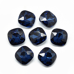Cabujones de cristal con rhinestone, facetados, espalda plateada, cuadrado, azul de Prusia, 10x10x4.5mm
