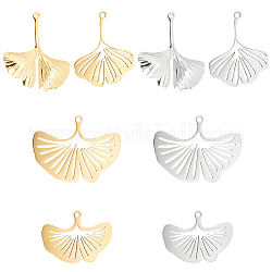 Unicraftale 8Pcs 8 Style 201 & 304 Stainless Steel Pendants, Ginkgo Leaf, Golden & Stainless Steel Color, 18~29x21.5~30.5x1~2mm, Hole: 0.8~1.6mm, 1pc/style