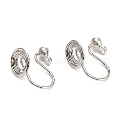 Brass Clip-on Earring Converters Findings, with Spiral Pad and Loop, for Non-pierced Ears, Platinum, 13x8mm, Hole: 1.4mm, Plug: 3mm
