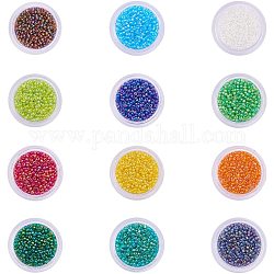 12 Farben Glas Saatperlen, 12/0, Runde, Mischfarbe, 2x1.5 mm, Bohrung: 0.9 mm