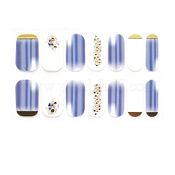 Nagellackaufkleber mit Farbverlauf in voller Verpackung, Tartan Snowflake Leopard Print selbstklebende Gel-Nagelkunst-Abziehbilder mit Glitzerpulver, für Nagelspitzen Dekorationen, Stahlblau, 24x8 mm, 14pcs / Blatt