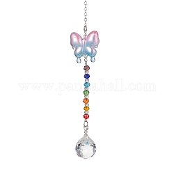 Decorazioni pendenti a goccia in vetro, con farfalla in acrilico e perle di vetro per decorazioni domestiche, chiaro, 232mm