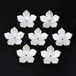 ABS Plastic Imitation Pearl Beads, Flower, Creamy White, 25x26x5.5mm, Hole: 1.6mm
