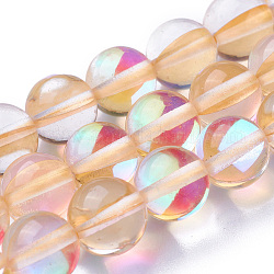 Chapelets de perles en pierre de lune synthétique, teinte, perles holographiques, demi couleur ab plaqué, ronde, navajo blanc, 10mm, Trou: 1mm, Environ 40 pcs/chapelet, 15 pouce
