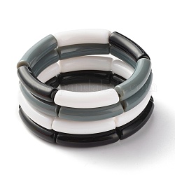 Set di braccialetti elastici per donna con perline a tubo curvo in acrilico opaco opaco, colore misto, diametro interno: 2 pollice (5.2 cm), 4 pc / set