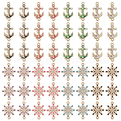 CHGCRAFT 48Pcs 8 Styles Alloy Enamel Connector Charms, Anchor & Helm Links with Crystal Rhinestone, Light Gold, Cadmium Free & Nickel Free & Lead Free, Mixed Color, 22~23x12~26.8x1.7~2mm, Hole: 1.2~1.6mm, 6pcs/style