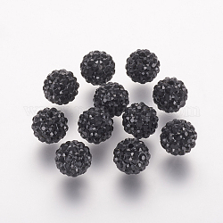 Abalorios de Diamante de imitación de arcilla polímero, Grado A, redondo, Pave bolas de discoteca, jet, 8x7.5mm, agujero: 1 mm