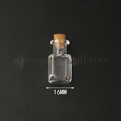 ミニ高ホウケイ酸ガラス ボトル ビーズ容器  ウィッシングボトル  コルク栓付き  長方形  透明  2.4x1.6cm