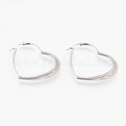 304 Stainless Steel Hoop Earrings, Hypoallergenic Earrings, with Spring, Heart, Stainless Steel Color, 49x39x5.5mm, Pin: 0.6x1mm