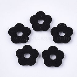 Marcos de cuentas de acrílico flocky, flor, negro, 19x19.5x5mm, agujero: 1 mm, diámetro interior: 6 mm
