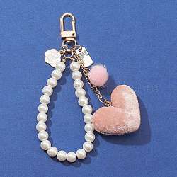 Décorations de pendentif coeur d'amour en peluche, Ornements de porte-clés en chaîne de perles d'imitation en plastique, rose, 85mm