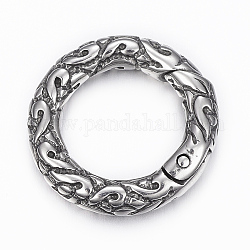 316 anneaux de porte à ressort texturés en acier inoxydable chirurgical, o bagues, anneau, argent antique, 6 jauge, 20x4mm, diamètre intérieur: 13 mm