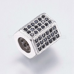Perles de zircone cubique micro pave en Laiton, colonne hexagonale, noir, platine, 8.5x8x7.5mm, Trou: 4mm