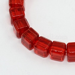 6mm Cube Transparent Red Faceted Glass Beads Strands, hole: about 1mm, 14inch