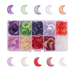 10 farbige transparente Glasperlen, mit Glitzerpulver, oben gebohrt, Mond, Mischfarbe, 16.5x11.5x3 mm, Bohrung: 1.2 mm, 20 Stk. je Farbe