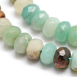 Faceted Natural Flower Amazonite Rondelle Beads Strands, 8x5~6mm, Hole: 1mm, about 64~76pcs/strand, 14.5 inch