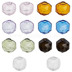 Arricraft 14pcs 7 colores mini recipientes de cuentas de vidrio, facetados, redondo, color mezclado, 1.5x1.5x1.5 cm, agujero: 3 mm, 2 piezas / color