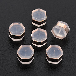 Силиконовые гайки для ушей, спинки для серьги, с латунной фурнитурой , шестиугольник, без кадмия, без никеля и без свинца, розовое золото , 6x7x4.5 мм, отверстие : 0.7 мм